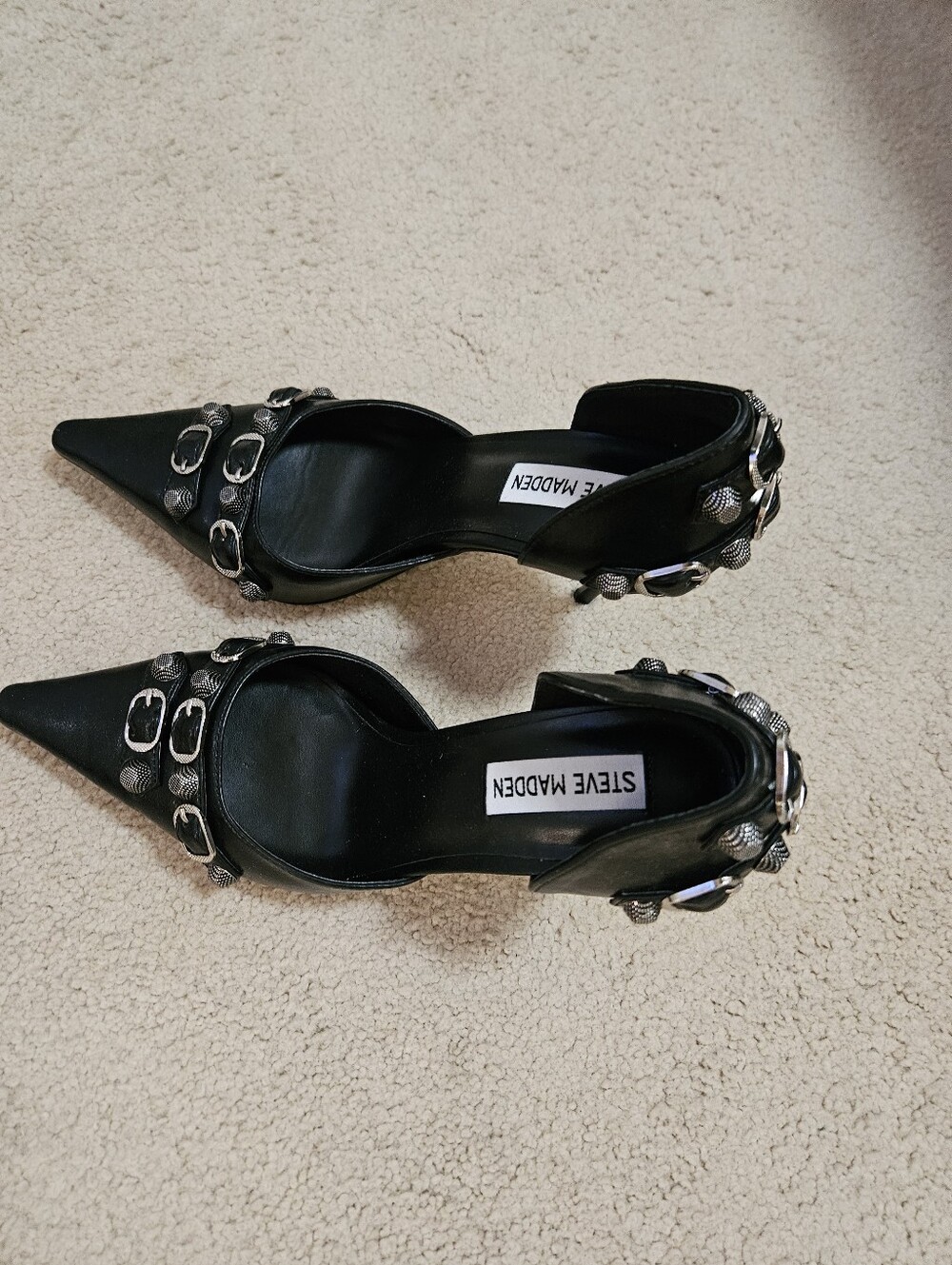 Steve Madden Black Pointed Toe Buckle-Embellished D'Orsay Pumps